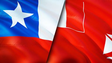 Şili, Wallis ve Futuna bayrakları. 3 boyutlu dalgalanan bayrak tasarımı. Şili ve Futuna bayrağı, resim, duvar kağıdı. Şili, Wallis ve Futuna 'ya karşı, görüntü 3 boyutlu. Şili ve Futuna ilişkileri ittifak