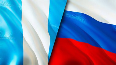 Guatemala ve Rusya bayrakları. 3 boyutlu dalgalanan bayrak tasarımı. Guatemala Rusya bayrağı, resim, duvar kağıdı. Guatemala Rusya 'ya karşı, görüntü 3 boyutlu. Guatemala Rusya ilişkileri savaş ittifakı kavramı. Ticaret, turnuva.