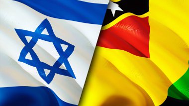 İsrail ve Nevis Adası bayrakları. 3 boyutlu dalgalanan bayrak tasarımı. İsrail Nevis Adası bayrağı, resim, duvar kağıdı. İsrail, Nevis Adası 'na karşı, görüntü 3 boyutlu. İsrail Nevis Adası İlişkiler Birliği