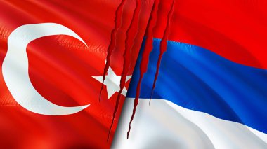 Türkiye ve Sırbistan yara izi kavramına bayrak dikti. Dalgalanan bayrak, 3 boyutlu görüntüleme. Türkiye ve Sırbistan ihtilaf kavramı. Türkiye Sırbistan ilişkileri kavramı. Türkiye ve Sırbistan 'ın bayrağı kriz, savaş, saldırı konsepti