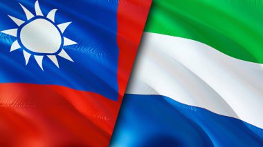 Tayvan ve Sierra Leone bayrakları. 3 boyutlu dalgalanan bayrak tasarımı. Tayvan Sierra Leone bayrağı, resim, duvar kağıdı. Tayvan, Sierra Leone 'ye karşı, görüntü 3 boyutlu. Tayvan Sierra Leone ilişkileri