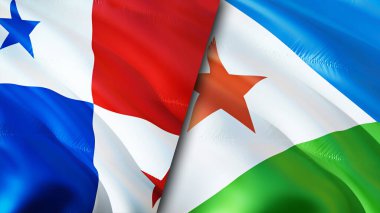 Panama ve Cibuti bayrakları. 3 boyutlu dalgalanan bayrak tasarımı. Panama Cibuti bayrağı, resim, duvar kağıdı. Panama, Cibuti 'ye karşı, görüntü 3 boyutlu. Panama Cibuti ilişkileri ittifak ve ticaret, seyahat, turizm konsepti