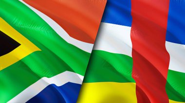 Güney Afrika ve Orta Afrika Cumhuriyeti bayrakları. 3 boyutlu dalgalanan bayrak tasarımı. Güney Afrika Orta Afrika Cumhuriyeti bayrağı, resim, duvar kağıdı. Güney Afrika, Orta Afrika Cumhuriyeti imajına karşı, 3D görüntüleme
