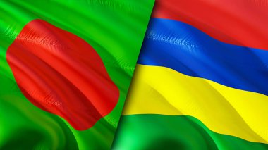 Bangladeş ve Mauritius bayrakları. 3 boyutlu dalgalanan bayrak tasarımı. Bangladeş Mauritius bayrağı, resim, duvar kağıdı. Bangladeş, Mauritius 'a karşı, görüntü 3 boyutlu. Bangladeş Mauritius ilişkileri ittifakı