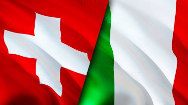 İsviçre ve İtalya bayrakları. 3 boyutlu dalgalanan bayrak tasarımı. İsviçre İtalya bayrağı, resim, duvar kağıdı. İsviçre İtalya 'ya karşı, görüntü 3 boyutlu. İsviçre İtalya ilişkileri ittifak ve ticaret, seyahat, turnuva