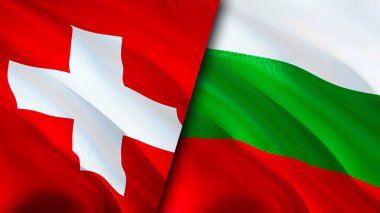 İsviçre ve Bulgaristan bayrakları. 3 boyutlu dalgalanan bayrak tasarımı. İsviçre Bulgaristan bayrağı, resim, duvar kağıdı. İsviçre, Bulgaristan 'a karşı imaj, 3D görüntüleme. İsviçre-Bulgaristan ilişkileri