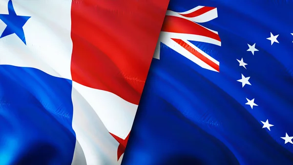 巴拿马和库克群岛的国旗 3D波浪旗帜设计 巴拿马库克群岛国旗 巴拿马对库克群岛的图像 3D渲染 巴拿马库克群岛关系联盟 — 图库照片