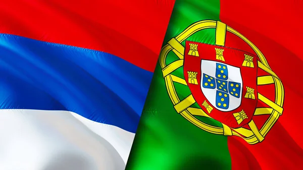 セルビアとポルトガルの国旗 3D波動旗のデザイン セルビアポルトガル国旗 セルビア対ポルトガルの画像 3Dレンダリング セルビアポルトガル関係と貿易 観光コンセプト — ストック写真