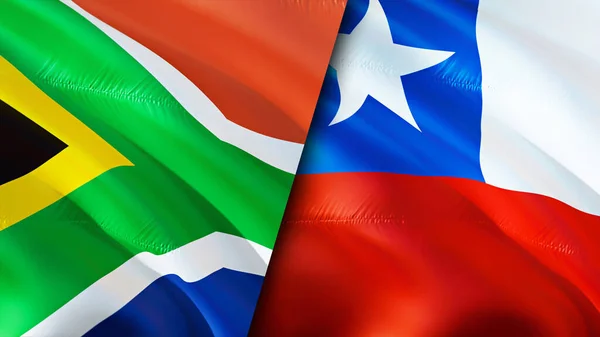 South Africa and Chile flags. 3D Waving flag design. South Africa Chile flag, picture, wallpaper. South Africa vs Chile image,3D rendering. South Africa Chile relations alliance an