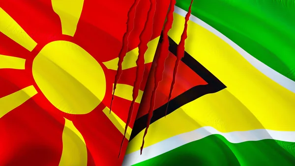 North Macedonia Guyana Flags Scar Concept Waving Flag Rendering North — Stock Photo, Image