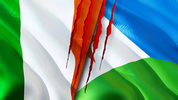 Ireland Djibouti Flags Scar Concept Waving Flag Rendering Ireland Djibouti — Stock Photo, Image