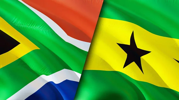 Sudáfrica Santo Tomé Príncipe Banderas Diseño Banderas Waving Sudáfrica Santo — Foto de Stock