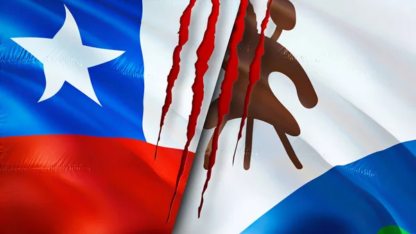 Banderas Chile Lesotho Con Concepto Cicatriz Bandera Ondeante Representación Chile — Foto de Stock