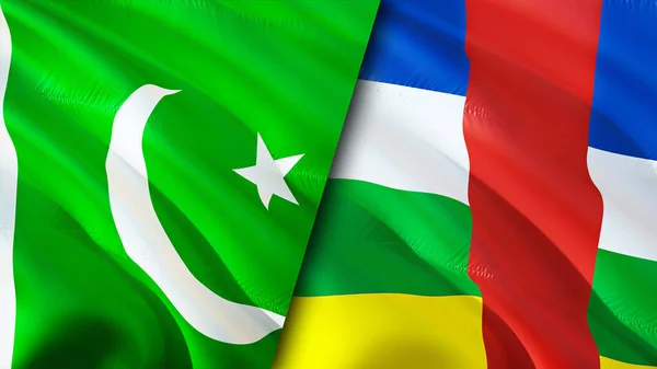 Pakistan and Central African Republic flags. 3D Waving flag design. Pakistan Central African Republic flag, picture, wallpaper. Pakistan vs Central African Republic image,3D rendering. Pakista