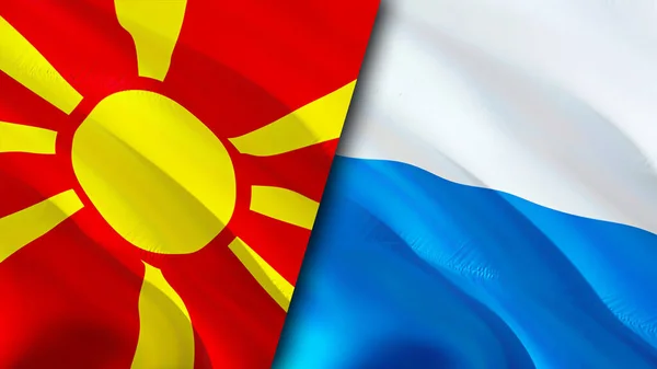 North Macedonia San Marino Flags Waving Flag Design North Macedonia — Stock Photo, Image