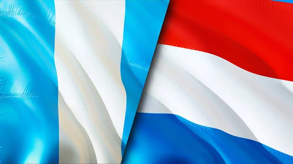 Vlaggen Guatemala Luxemburg Waving Vlag Ontwerp Guatemala Luxemburg Vlag Foto — Stockfoto