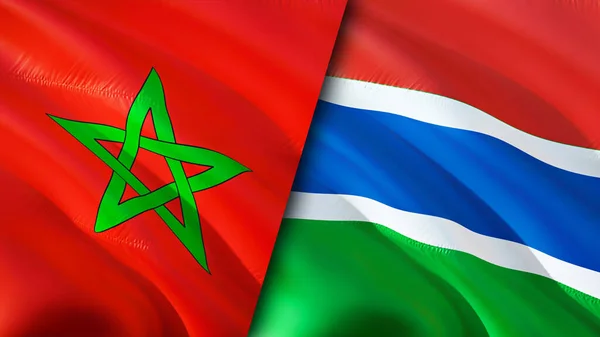 Marokko Und Gambia Flaggen Fahnenschwenken Marokko Gambia Flagge Bild Tapete — Stockfoto
