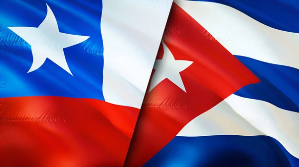 Chile and Cuba flags. 3D Waving flag design. Chile Cuba flag, picture, wallpaper. Chile vs Cuba image,3D rendering. Chile Cuba relations alliance and Trade,travel,tourism concep
