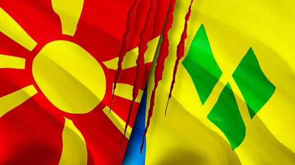 North Macedonia Saint Vincent Grenadines Flags Scar Concept Waving Flag — Stock Photo, Image