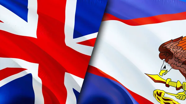 United Kingdom and American Samoa flags. 3D Waving flag design. United Kingdom American Samoa flag, picture, wallpaper. United Kingdom vs American Samoa image,3D rendering. United Kingdom America