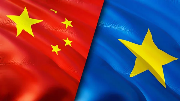 China and DR Congo flags. 3D Waving flag design. China DR Congo flag, picture, wallpaper. China vs DR Congo image,3D rendering. China DR Congo relations alliance and Trade,travel,tourism concep