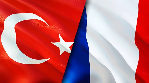 Törökország Franciaország Zászlói Integető Zászló Design Törökország Franciaország Zászló Kép — Stock Fotó