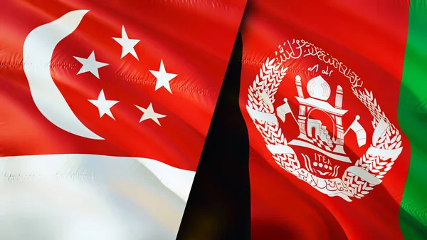 Singapore Afghanistan Flags Waving Flag Design Singapore Afghanistan Flag Picture — Stock Photo, Image