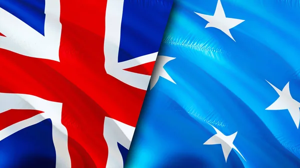 United Kingdom and Micronesia flags. 3D Waving flag design. United Kingdom Micronesia flag, picture, wallpaper. United Kingdom vs Micronesia image,3D rendering. United Kingdom Micronesia relation