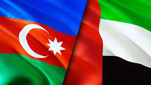 Azerbaijan and United Arab Emirates flags. 3D Waving flag design. Azerbaijan United Arab Emirates flag, picture, wallpaper. Azerbaijan vs United Arab Emirates image,3D rendering. Azerbaijan Unite