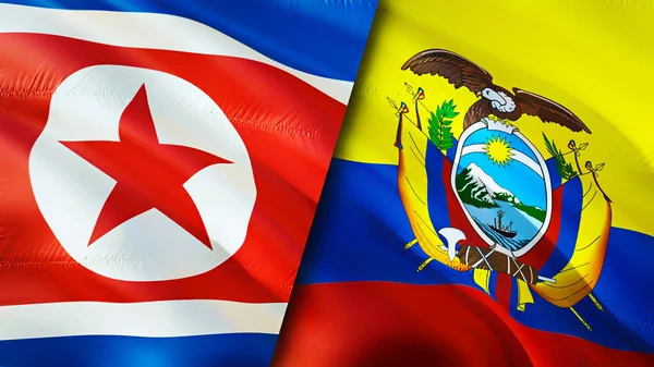 North Korea and Ecuador flags. 3D Waving flag design. North Korea Ecuador flag, picture, wallpaper. North Korea vs Ecuador image,3D rendering. North Korea Ecuador relations alliance an