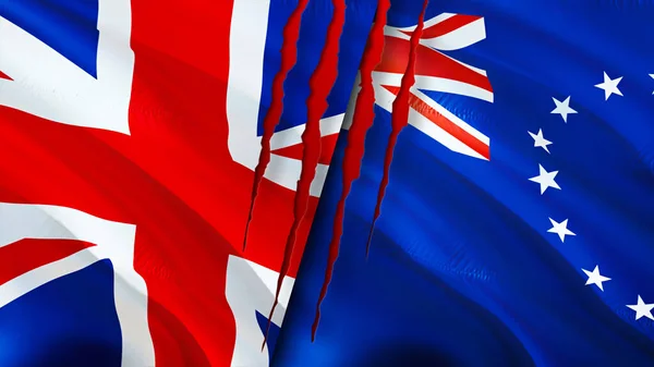 Flaggen Des Vereinigten Königreichs Und Der Cook Islands Mit Narbenkonzept — Stockfoto
