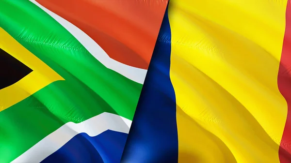 Banderas Sudáfrica Chad Diseño Banderas Waving Sudáfrica Bandera Chad Foto —  Fotos de Stock