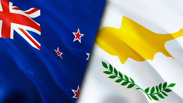 New Zealand and Cyprus flags. 3D Waving flag design. New Zealand Cyprus flag, picture, wallpaper. New Zealand vs Cyprus image,3D rendering. New Zealand Cyprus relations war alliance concept.Trade