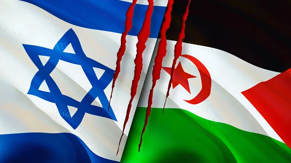 Banderas Israel Sahara Occidental Con Concepto Cicatriz Bandera Ondeante Representación — Foto de Stock