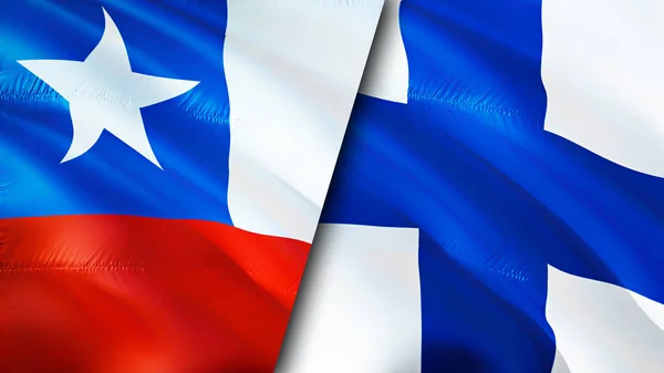 チリとフィンランドの国旗 3D波動旗のデザイン チリフィンランドの旗 チリ対フィンランドの画像 3Dレンダリング チリフィンランド関係と貿易 観光コンセプト — ストック写真