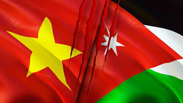 Vietnam and Jordan flags. 3D Waving flag design. Vietnam Jordan flag, picture, wallpaper. Vietnam vs Jordan image,3D rendering. Vietnam Jordan relations alliance and Trade,travel,tourism concep