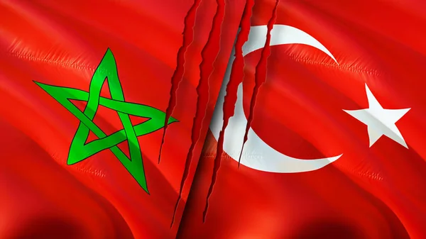 Marokko Und Die Türkei Flaggen Mit Narbenkonzept Fahnenschwenken Rendering Marokko — Stockfoto