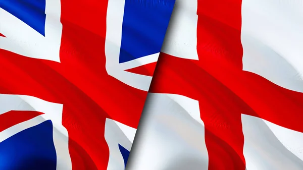 United Kingdom and England flags. 3D Waving flag design. United Kingdom England flag, picture, wallpaper. United Kingdom vs England image,3D rendering. United Kingdom England relations alliance an