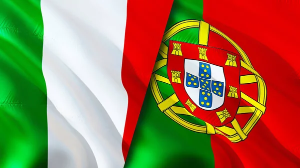 イタリアとポルトガルの国旗 3D波動旗のデザイン イタリアポルトガル国旗 イタリア対ポルトガルの画像 3Dレンダリング イタリアポルトガル関係と貿易 観光コンセプト — ストック写真