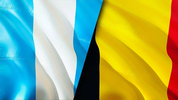 グアテマラとベルギーの国旗 3D波動旗のデザイン グアテマラベルギー国旗 グアテマラ対ベルギーの画像 3Dレンダリング グアテマラベルギー関係戦争同盟の概念 — ストック写真
