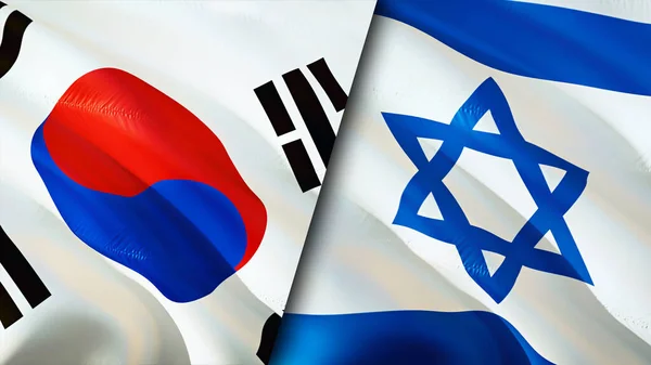 South Korea and Israel flags. 3D Waving flag design. South Korea Israel flag, picture, wallpaper. South Korea vs Israel image,3D rendering. South Korea Israel relations alliance an