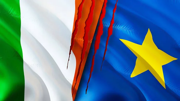 Irland Und Kongo Flaggen Mit Narbenkonzept Fahnenschwenken Rendering Irland Und — Stockfoto