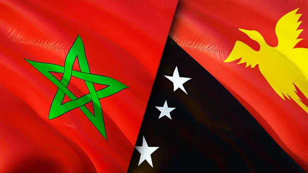 Marokko Und Papua Neuguinea Flaggen Fahnenschwenken Marokko Papua Neuguinea Flagge — Stockfoto