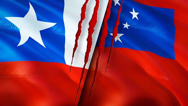 Banderas Chile Samoa Con Concepto Cicatriz Bandera Ondeante Representación Chile —  Fotos de Stock