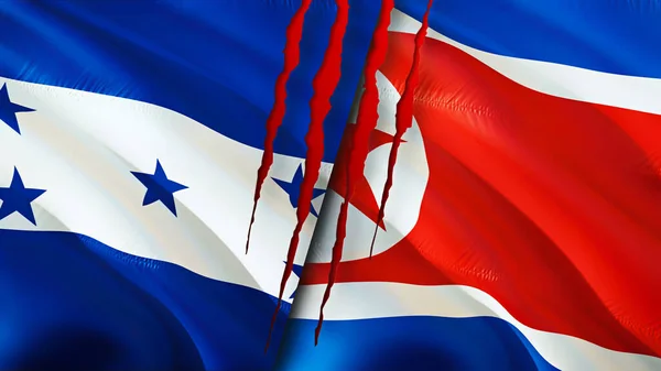 Banderas Honduras Corea Del Norte Con Concepto Cicatriz Ondeando Bandera — Foto de Stock