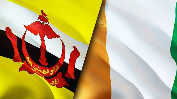 Brunei Ivoriaanse Vlaggen Waving Vlag Ontwerp Brunei Cote Ivoire Vlag — Stockfoto