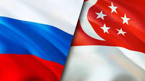 Russia and Singapore flags. 3D Waving flag design. Russia Singapore flag, picture, wallpaper. Russia vs Singapore image,3D rendering. Russia Singapore relations alliance and Trade,travel,touris