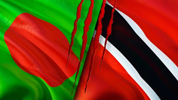 Bangladesh Trinidad Tobago Banderas Con Concepto Cicatriz Bandera Ondeante Representación — Foto de Stock