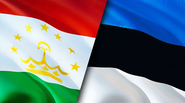 Tajikistan and Estonia flags. 3D Waving flag design. Tajikistan Estonia flag, picture, wallpaper. Tajikistan vs Estonia image,3D rendering. Tajikistan Estonia relations alliance an