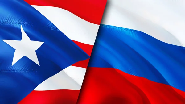 Puerto Rico and Russia flags. 3D Waving flag design. Puerto Rico Russia flag, picture, wallpaper. Puerto Rico vs Russia image,3D rendering. Puerto Rico Russia relations alliance an